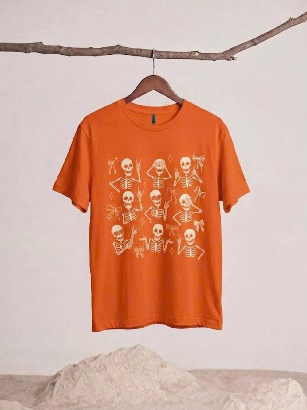 Cute Coquette Skeleton Graphic Tee Orange Fall Spooky Shirt